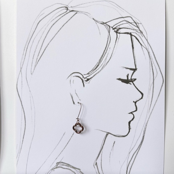 Antique Copper Pewter Quatrefoil Drop Earrings Four Leaf Clover Boho - Picture 3 of 9